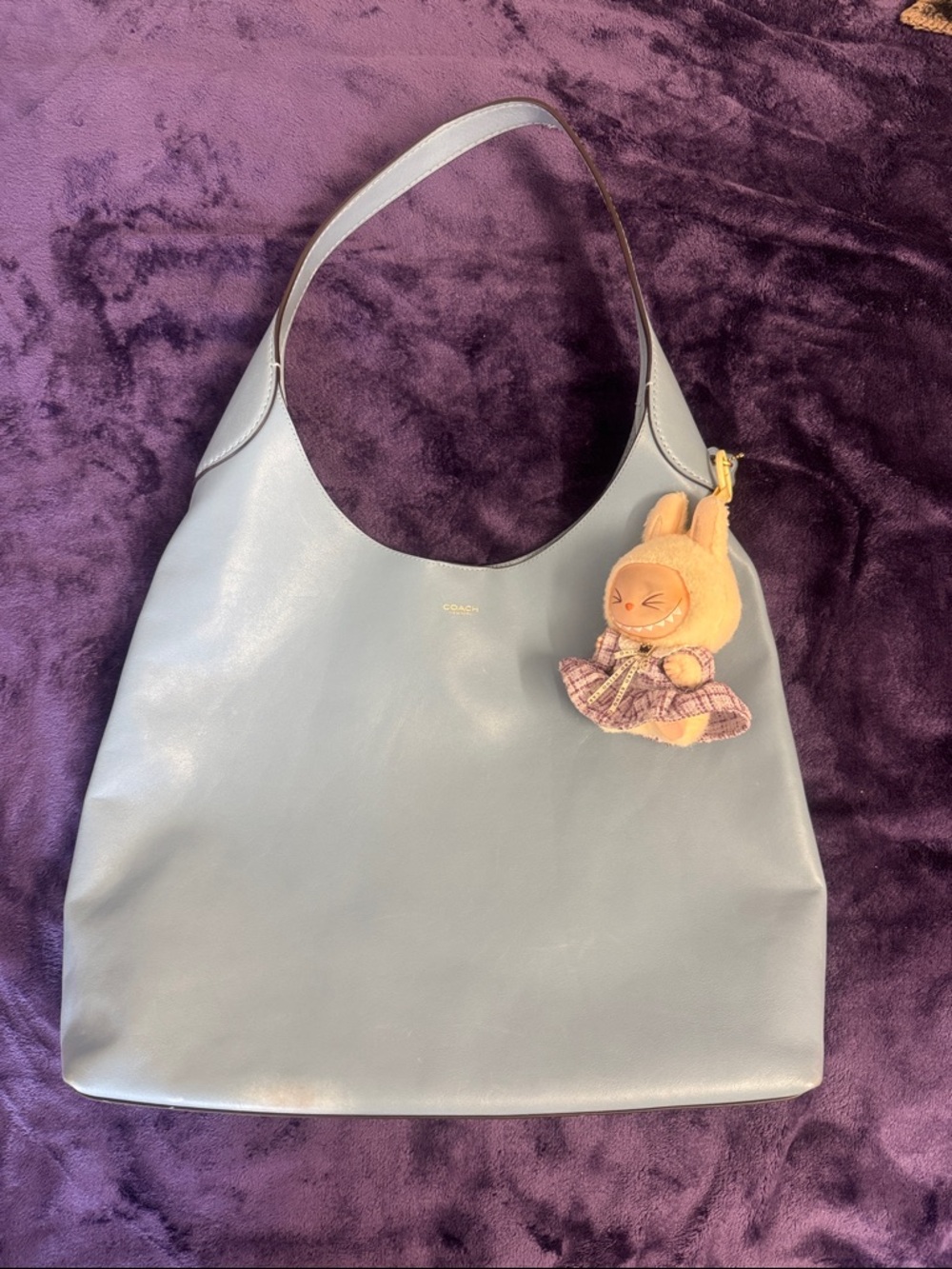 Coach Light Blue Leather Shoulder Bag with Charm Brooklyn 39